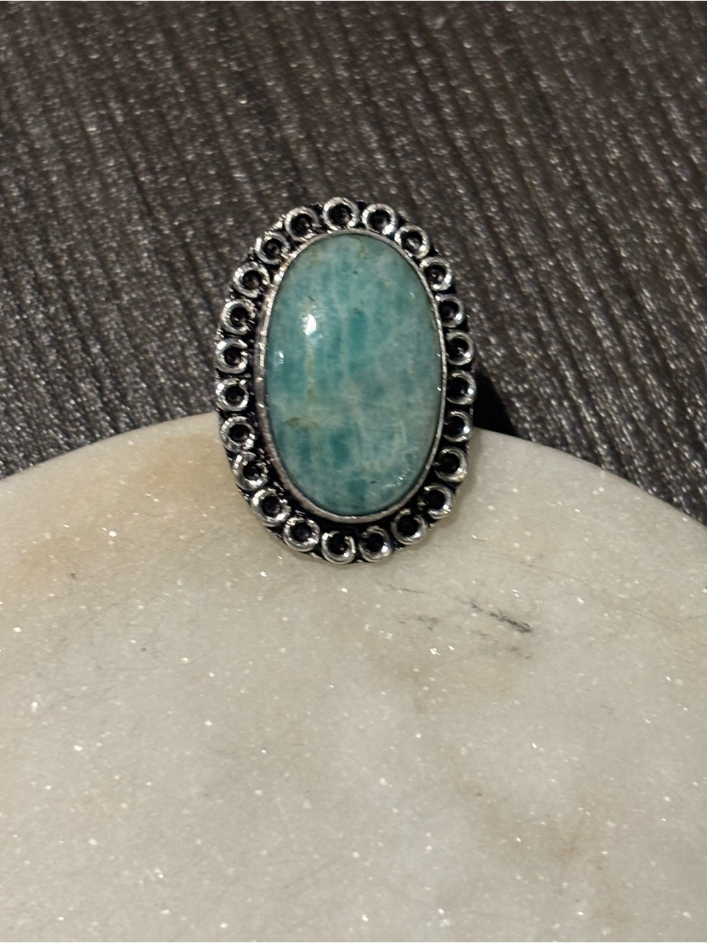 Oval Aqua Stone Sterling-Style Women's Ring